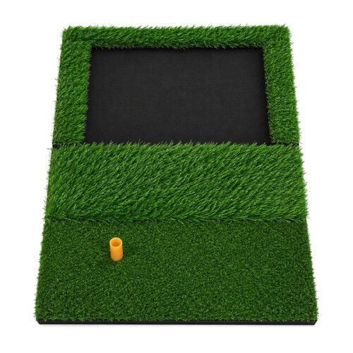 Hitting Mat with Integrated  Tray, Foldable  Practice Mat with Anti Slip Base, Portable Turf Putter Mat