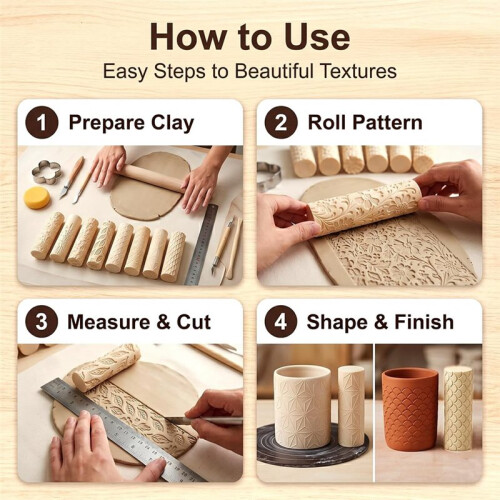 8Pcs Clay Texture Roller Set, Polymer Clay Tools for Pottery 3.7-Inch Clay Roller, for Ceramic Crafting 1
