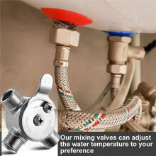3/8" Manual Mixing Valve Hot Cold Water Temperature Mixer Thermostatic Mixing Val,with 1 Braided Faucet Connector