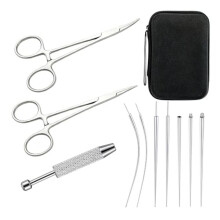Kit de Pinças Curvas e Retas, 18G 16G 14G, Aplicador de Brincos com Base Plana, Kit de Piercing para Lábio e Nariz