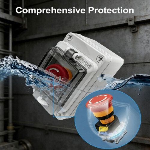 Emergency Stop Button with  Box,660V 10A,IP67 Rated, Emergency Shut Off ,E-Stop Red Push Button 2