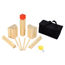 Wikinger-Wurfspiel Aus Holz, Natürliches Kubb-Wikinger-Spiel, Gartenspielzeug mit Tasche, König und Soldaten, Rasenspielzeug für Draußen