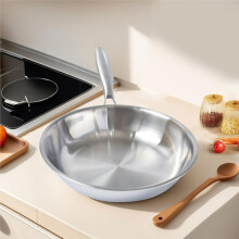 Non-Coating Stainless Steel Frying Pan, Home Use with Metal Handle, Suitable for Induction Hobs and GasHobs (20 cm)