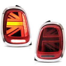 VLAND achterlichten voor BMW Mini F55 F56 F57 2014-2019, LED met sequentieel knipperlicht, Rood met Chroom