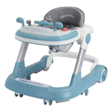 Baby Walker, 2-in-1 opvouwbare loopwagen met etage en muziekbord, blauw