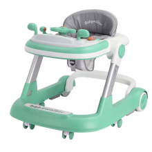 Baby Walker, 2 in 1 opvouwbare loopfiets met voedingstafel en muziek, lichtgroen