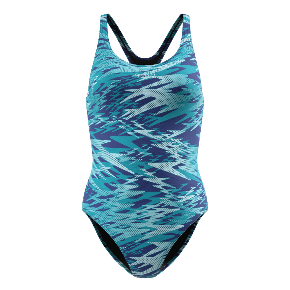 Speedo (18 Uk, Light Blue/Blue) Womens/Ladies Hyperboom Medalist Repeat Logo One Piece Swimsuit