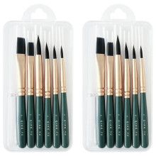 Conjunto de 6 Pincéis, Incluindo Pincéis Planos e Redondos, Adequados para Aquarela e Óleo (2 Peças - Verde)