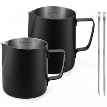 2er-Pack Milchaufschäumkännchen-Set (355 Ml & 591 Ml) in Mattschwarz mit Latte-Art-Stift