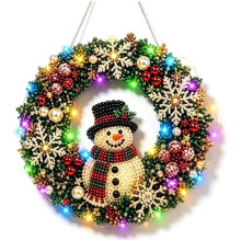 DIY Christmas Diamonds Painting Wreaths Kit with LED String Lights Festive Wall Door Decor Full Drill Art