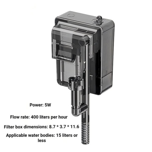 Three-in-One Wall-Mounted Fish Tank Filter Silent Adjustable Flow, USB Filter Water Pump for Aquarium Home Work 5W 2