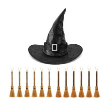 Hexenhut Als Baumspitze für Halloween, Schwarzer Zaubererhut und Besen zum Aufhängen für Halloween-Weihnachts-Cosplay-Partys