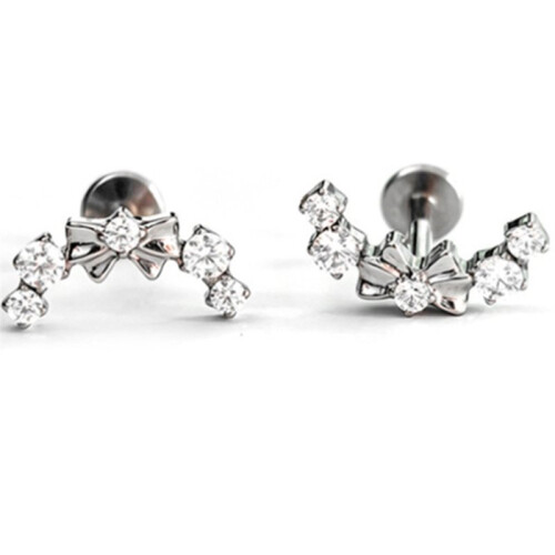 G23 Arched Bow Earrings, Lip Stud , F136, Inner Spiral Setting with 5A 0.9 Teeth, Universal Accessories 1