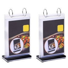 2Pcs Table Flip Menu Holder with 6 Pages Sleeve, 4" X 6" Tabletop Sign Signage Vertical Display Stand with Base