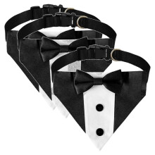 Dog Tuxedo Bandana Collar with BowTie, Adjustable Formal Suit Costume for Small Medium Large Dogs,Birthday Pet Outfit L