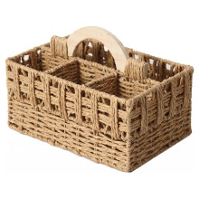 Multifunctional Woven Storage Basket with Wooden Handles,Ideal for Desks, Shelves, Bathrooms, and Nurseries