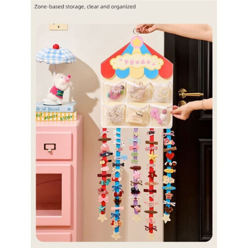 Cute Wall Decor & Hair Accessory Organizer,Holder with Mesh Pocket,Wall-Mounted Organizer 2