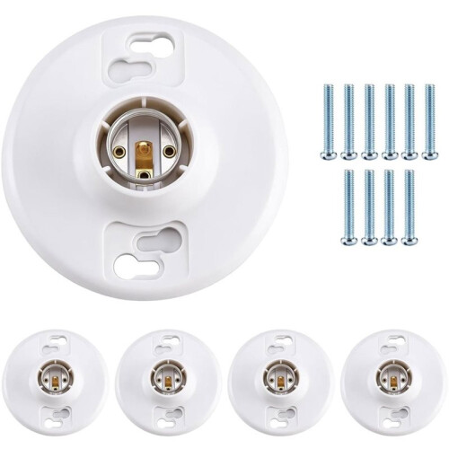 5 Pack Lamp Holder E26 Medium Base, White Ceiling Light Sockets for Incandescent & LED Bulbs, 600V/660W