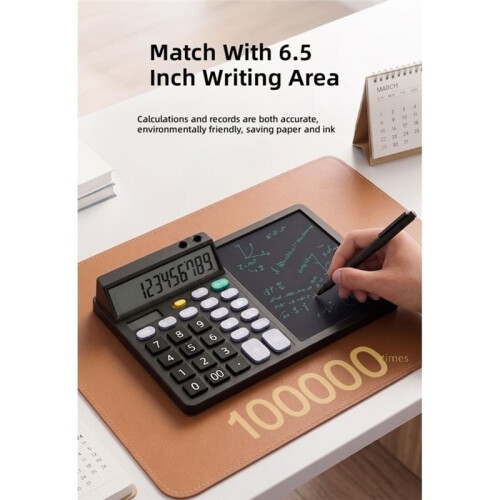 LCD Writing Tablet & Calculator: Large Screen Display, Solar Assisted Desktop Calculator for Office, Study, Business Use