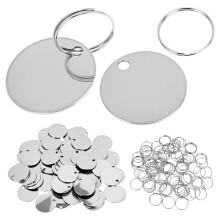 50pcs Metal Stamping Blanks Blank Tags with Key Rings,1.18" Round Engraving Discs,Polished Metal Dog Tags