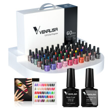 Venalisa Kit de esmalte de uñas en gel VIP 60 color, sin HEMA, lote de 60 colores con base, primer y top coat