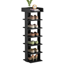 7-Tier Slim Wooden Shoe Rack, Modern Freestanding Shoe Storage Shelf for Entryway Hallway, Black