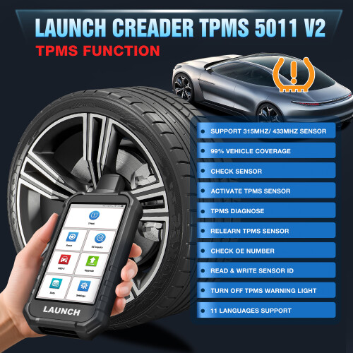 LAUNCH X431 Creader 2 TPMS-Tool, Diagnosegerät mit 12 Reset-Services, 4 Stück schwarze Sensoren 2