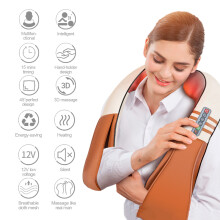 JINKAIRUI masajeador Shiatsu en forma de U, modelo P2, color marrón, con calefacción infrarroja para espalda y cuello