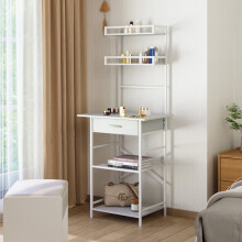 Modern Steel Wood Dressing Table with Storage Shelves & PU Drawer, 60cm White Vanity Desk for Bedroom