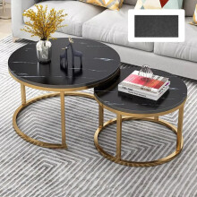 Set of 2 Round Nesting Coffee Tables Stacking Sofa Side Tables for Living Room Black