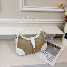 (White) Retro presbyopic stitching armpit bag for women, simple crescent moon shoulder bag