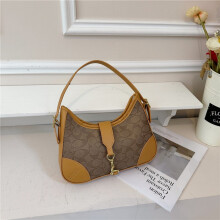 (Brown) Retro presbyopic stitching armpit bag for women, simple crescent moon shoulder bag