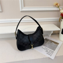 (Black) Retro presbyopic stitching armpit bag for women, simple crescent moon shoulder bag
