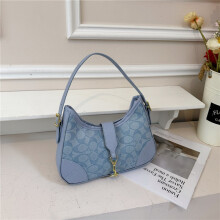 (Blue) Retro presbyopic stitching armpit bag for women, simple crescent moon shoulder bag
