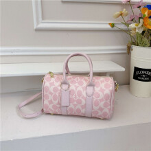 (Pink, 25.5*15.5*11.5) Retro Printed Cylindrical Boston Handbag Light Travel Bag