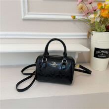 (Black, 18*12*10) Embossed mini cylindrical handbag for women, exquisite Boston bag