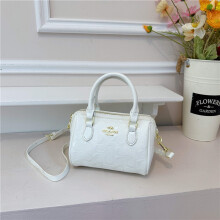 (White, 18*12*10) Embossed mini cylindrical handbag for women, exquisite Boston bag