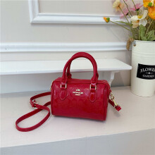 (Red, 18*12*10) Embossed mini cylindrical handbag for women, exquisite Boston bag