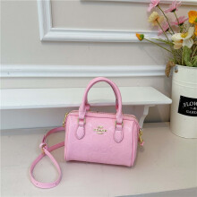 (Pink, 18*12*10) Embossed mini cylindrical handbag for women, exquisite Boston bag