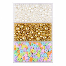 Edible Pearl & Confetti Sprinkles Set - White and Gold Sugar Pearls with Macaron Candy Sequins - 165g Multi-Pack for Cake Decorating, Cupcakes, and C