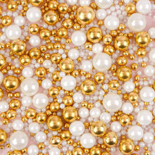 Edible White Gold Pearl Sugar Sprinkles, 130g, Gold Cake Decoration, Gold Sugar Pearl Sprinkles for Cake Decorating, Cupcake Topper, Holiday Birthday