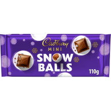Cadbury Dairy Milk Mini Snowballs Chocolate Bar, Dairy Milk with Mini Festive Snowball Pieces, Christmas Treat for Gifting or Sharing, 110g (Pack of