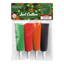 JUST CUTTERS Ready to Use Writing Icing Tubes, 19g, Instant Icing Pens for Cakes, Biscuits & Baking (Orange/Green/Red/Black)