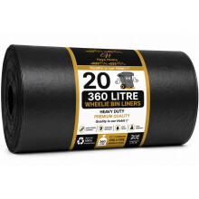 Haya Home 20 Wheelie Bin Liners 360 Litre X Large Strong & Secure Wheelie Bin Bags Black Refuse Sacks Trash Bags Eco Friendly For Home, Garden Kitche