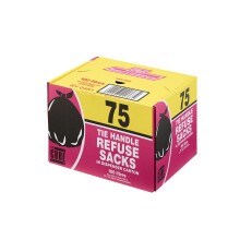 LE CUBE Tie Handle Refuse Sacks, Dispenser Box of 75 Black Plastic Bin Bags, 100 Litre Capacity, Suitable for Household Waste, Rim 150cm x Depth 100c