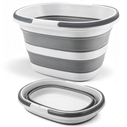 16L Collapsible Washing Up Bowl - Foldable Laundry Basket with Handles