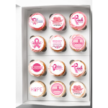 24Pcs Breast Cancer Awareness Edible Cupcake Toppers Pink Ribbon Fight Beliveve Hope Cupcake Decorations Precut Premium Wafer Card
