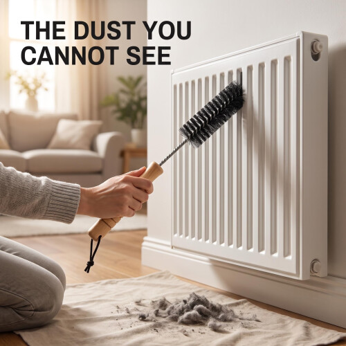 Radiator Cleaner Brush 2 Pack, 65cm Long Thin Radiator Duster, Wood Handle 1