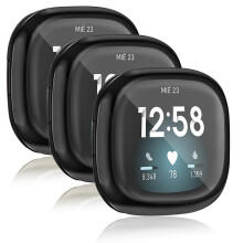 Meliya Case for Fitbit Versa 3 /Sense with Screen Protector, 3Pack TPU Soft All-Around Protective Cover Bumper Case for Fitbit Sense (Black*3)
