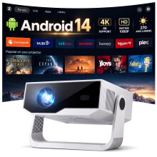 Smart Projector Android 14 Built-in Apps 270 ANSI, Support 4K&Native 1080P, Movie Projector for Bedroom Home Cinema Wifi6 and BT5.2, 270 Rotation 30